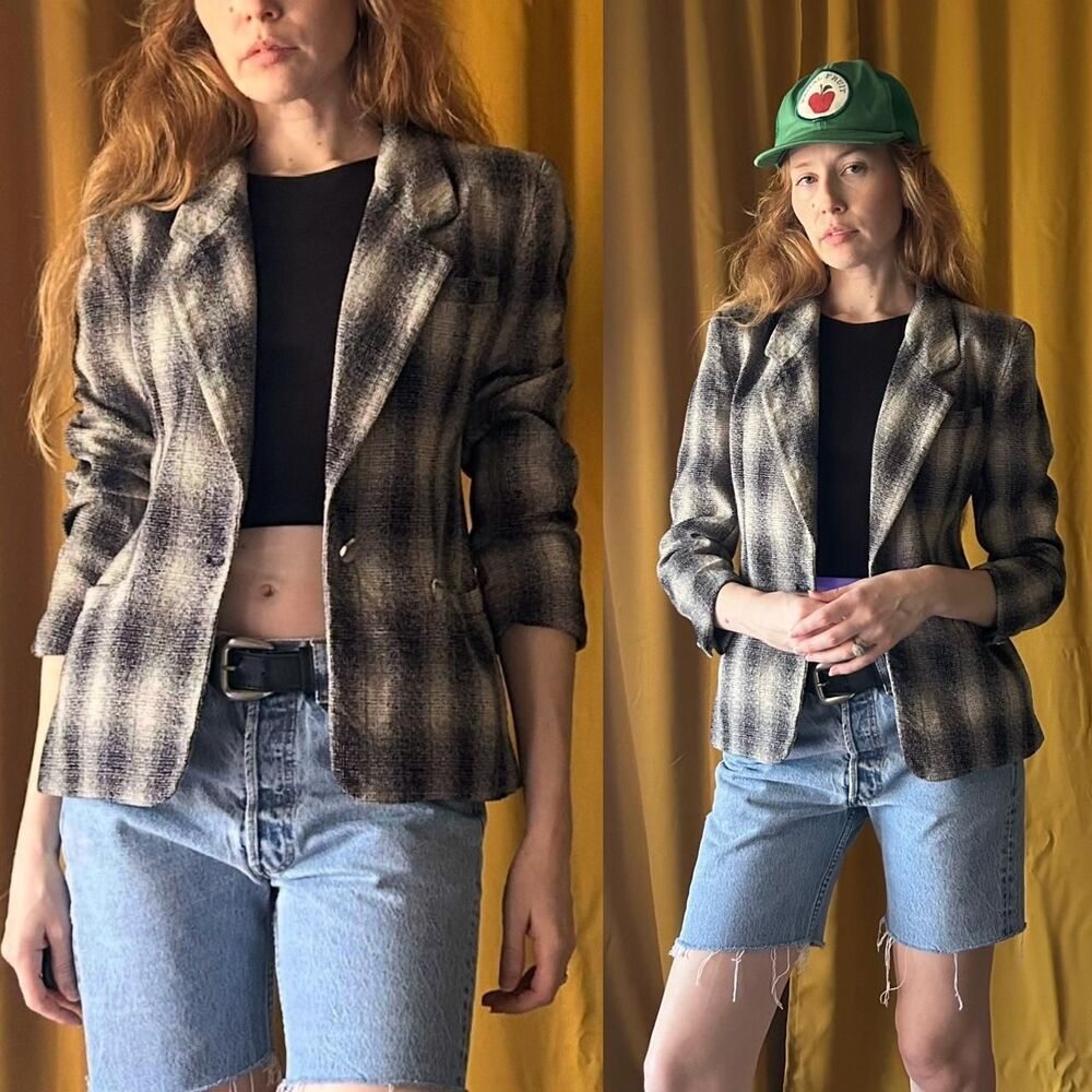 Vintage 1990s Boxy Plaid Blazer, Small
